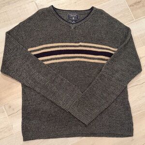 Vintage American Eagle Outfitters Gray Crewneck Sweater with Stripes